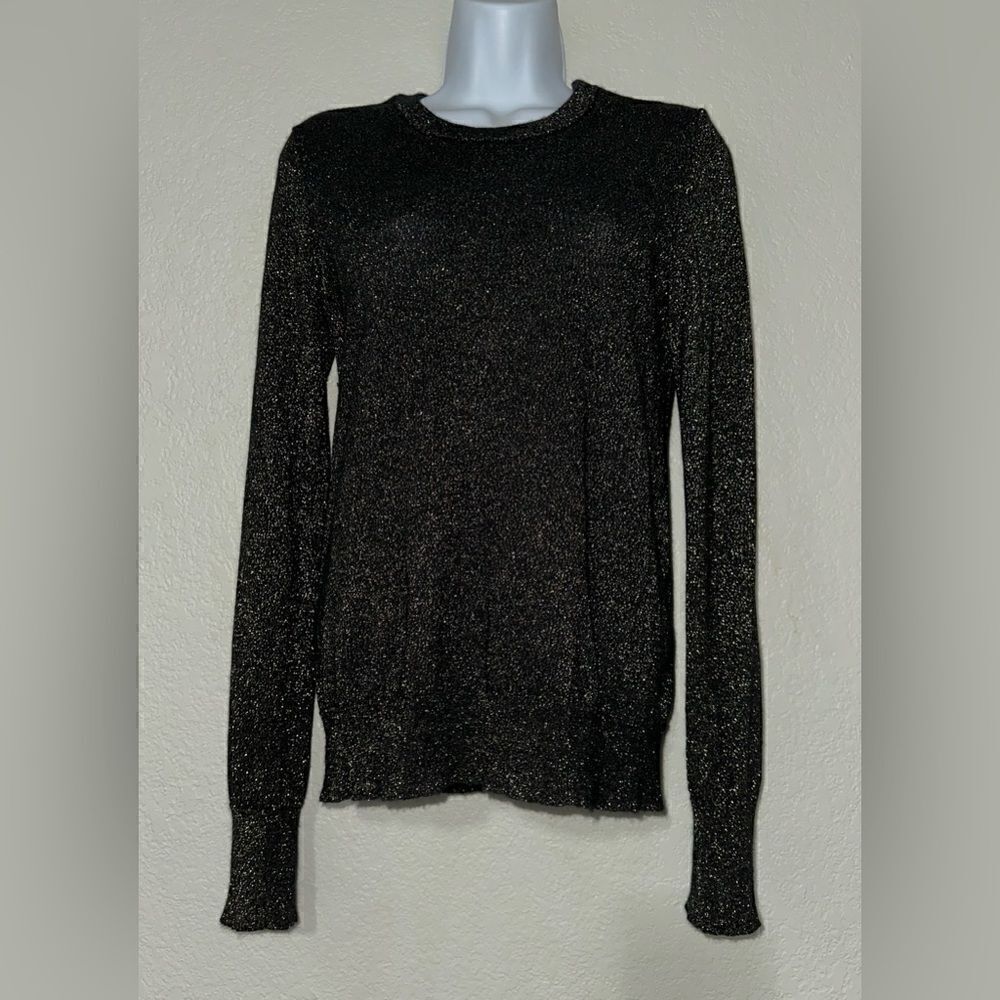 Equipment Femme Ondine Crew Neck Sweater‎ Black/Gold Sparkle Merino Wool/…